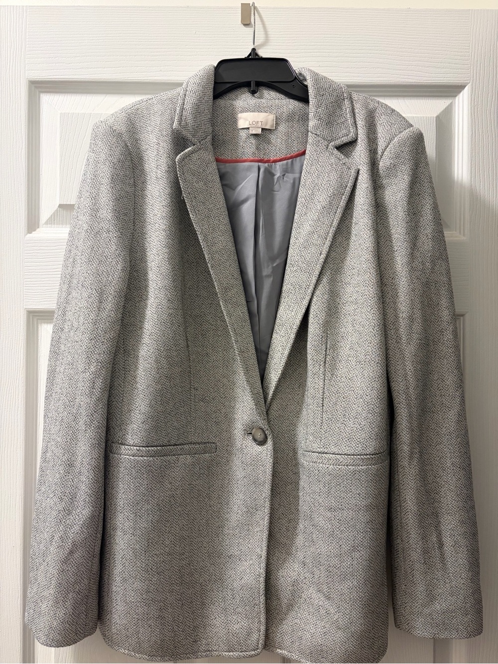 LOFT Women’s Size 8 Gray Herringbone One Button Blazer Jacket Fully Lined